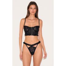 Ensemble de lingerie corset en dentelle texturée noire, Noir