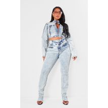 Shape Jean bleu clair déchiré à taille haute, Bleu Clair