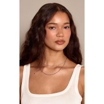 Femme Collier superposé en acier inoxydable argenté à chaîne lisse et chaîne serpent