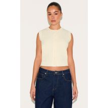 Pull en maille tricot épaisse écrue sans manches, Ecru