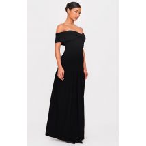 Robe longue noire à détail noeud et taille basse, Noir