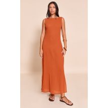 Robe longue en étamine orange brûlé sans manches, Orange Brûlé
