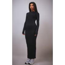 Robe longue en viscose noire fendue à col bateau haut, Noir