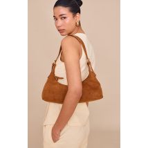 Sac à main en suédine marron clair à boucles, Marron Clair