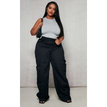 Plus Black Triple Pocket Straight Leg Cargo Trousers