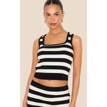 Petite White Stripe Knitted Scoop Neck Tank Top, White