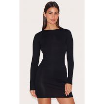 Robe moulante basique en jersey noire à manches longues, Noir
