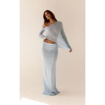 Jupe longue en maille filigrane bleue, Bleu