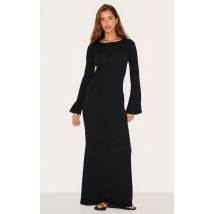 Robe longue moulante texturée noire à manches longues, Noir