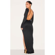 Petite Robe longue en jersey noir à contours et dos ouvert, Noir