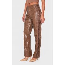 Pantalon droit en PU marron à lacets, Marron