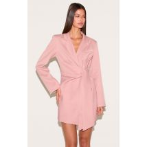 Robe blazer tissée rose nouée sur le côté, Rose