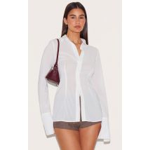 Chemise ajustée en mousseline de soie blanche, Blanc