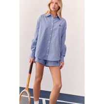 Chemise bleue rayée à manches longues et logo brodé, Bleu