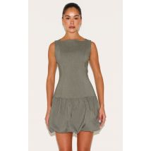 Robe bouffante tissée stretch kaki, Kaki