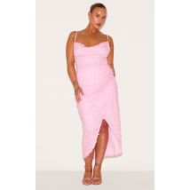 Plus Robe mi-longue en dentelle rose tendre à col bénitier et lacets dans le dos, Rose Tendre