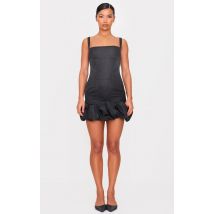 Mini robe en jacquard noir à ourlet bouffant, Noir