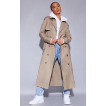 Petite Trench coat oversize tissé gris pierre neutre, Gris Pierre