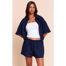 Petite Short en effet lin bleu marine, Bleu