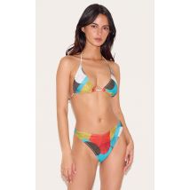 Haut de maillot de bain multicolore imprimé abstrait triangle, Multicolore