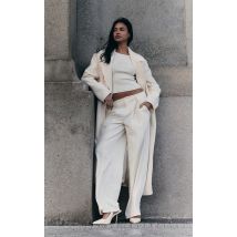 Manteau long oversize en effet laine écru à double boutonnière, Ecru