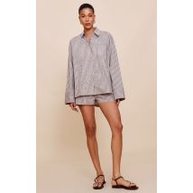 Shorts Amples Stretch à Taille Élastique et Rayures Fines Couleur Pierre, Gris Pierre