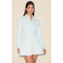 Robe chemise en jean bleu glacier à taille cintrée, Bleu Glacier