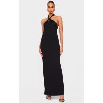 Robe longue dos nu doublée noire à contours et dos bénitier, Noir