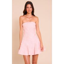 Robe patineuse en jacquard bouclé rose fleuri, Rose Clair