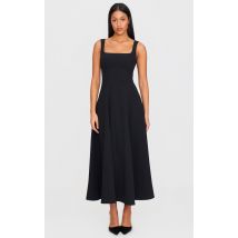 Tall Robe longue noire à col carré et taille haute, Noir