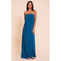 Petite Robe Mi-Longue Bleu Canard Flottante Tissée Bandeau, Bleu Sarcelle