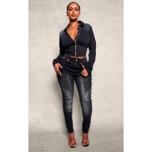 Shape Jean skinny stretch noir à coutures style motard, Noir