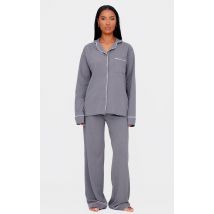 Ensemble de pyjama long en jersey gris anthracite à lisérés contrastants, Gris anthracite