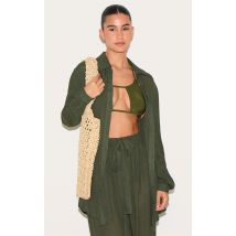 Chemise de plage oversize en effet lin kaki, Kaki