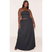 Jupe longue plissée noire grande taille avec détail de bande tissée, Noir