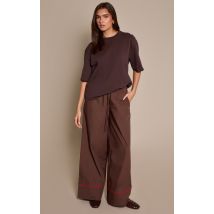 Femme Pantalon large chocolat foncé à lisérés contrastants | Taille 38