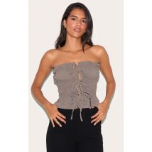 Bustier en bengaline taupe froncé, Taupe