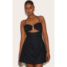 Robe droite noire à émpiècement, Noir