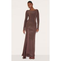 Robe mi-longue Chocolat Double Épaisseur Fluide, Taille Basse Nouée, Chocolat