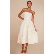 Robe bustier mi-longue patineuse jaune imprimé petites fleurs, Jaune