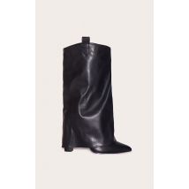 Bottes pointues en PU noir à talon haut et effet replié pointure large, Noir