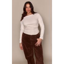 Femme Plus Top doux crème à col bardot et manches longues | Taille 50