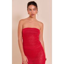 Top bandeau texturé rouge tomate à sequins, Rouge Tomate