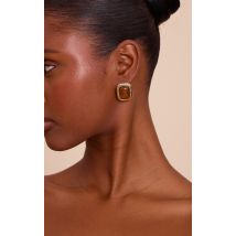 Boucles d'oreilles en résine marron oeil-de-tigre à clous, Doré