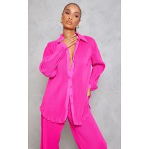Chemise oversize rose vif plissée à boutons devant, Rose Vif