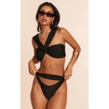 Haut de maillot de bain noir à buste froncé, Noir