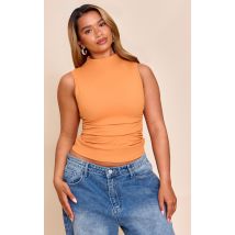Shape Top en Sculpt abricot froncé sur les côtés à col bateau et soutien-gorge intégré, Abricot