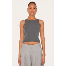 Top en maille tricot fine gris anthracite à col nageur, Gris anthracite