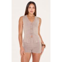 Gilet mi-long en maille tricot taupe pour grandes tailles, Taupe