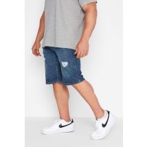 Size 52 Mens Badrhino Big & Tall Mid Blue Ripped Denim Shorts Big & Tall